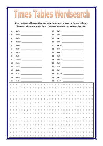 Times Tables Wordsearch Activity Sheet