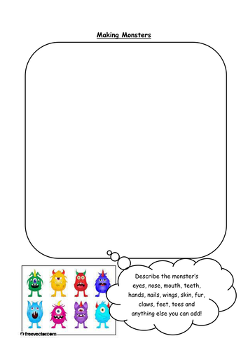 Making Monsters - PowerPoint and Worksheet - English Year 7 Descriptive Writing