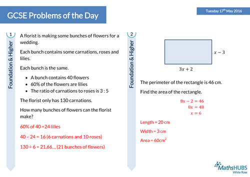 GCSE Problem Solving Questions of the Day - 17th May