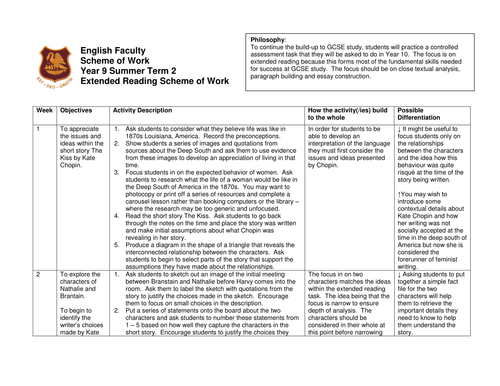 Year 9 Scheme of Learning extended reading