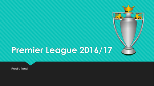 Ready to use, Premier League Quiz with predictions worksheet and team selector. Ready for 2016/17.