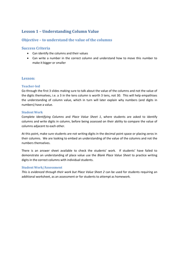 Place Value 1 - Understanding Column Value