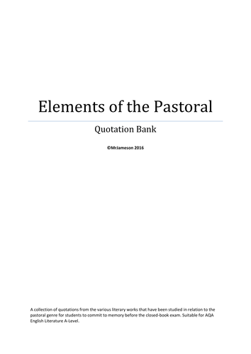 AQA English Literature Elements of the Pastoral Quotation Bank 
