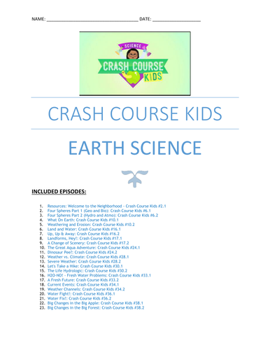 Crash Course Kids Earth Science Youtube Questions Worksheets 23 Episodes Ngss Teaching Resources