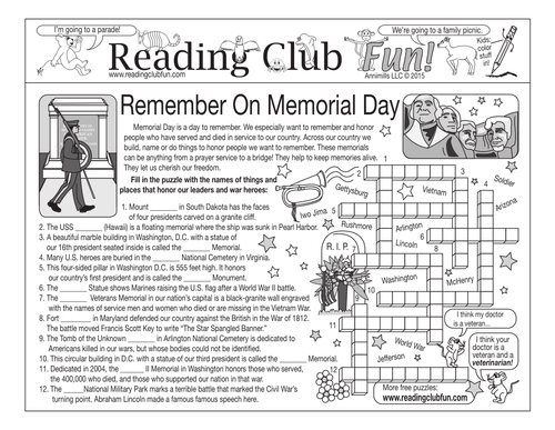 Remember On Memorial Day Two-Page Activity Set
