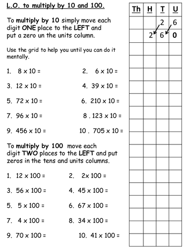 Multiplying by 10 and 100