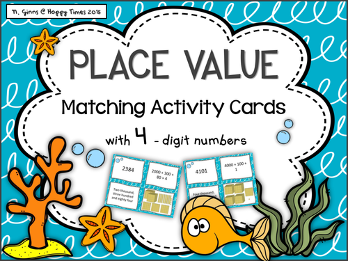Place Value matching cards activity / game four digit numbers