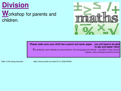 KS1 Division: Workshop for parents, Worded problems and Calculation generation poster.