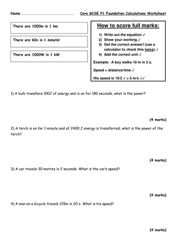 Edexcel P1 Foundation Calculations Worksheet