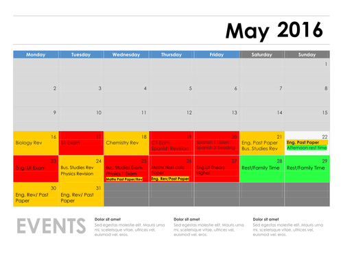 Monthly Revision Time Table Template