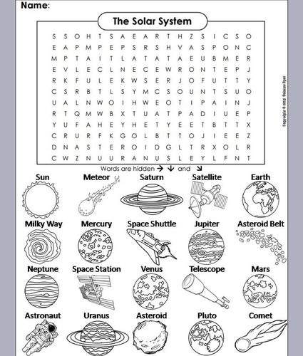 solar system word search puzzle