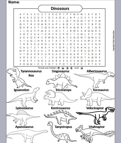 dinosaur word search pack by sfy773 uk teaching