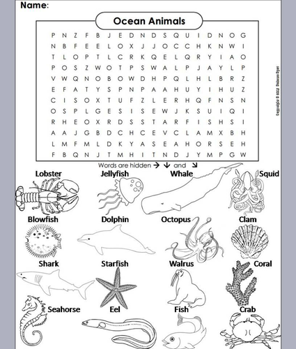 Ocean Animals Word Search/ Coloring Book | Teaching Resources