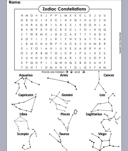 Constellations of the Zodiac Word Search/ Coloring Book | Teaching ...