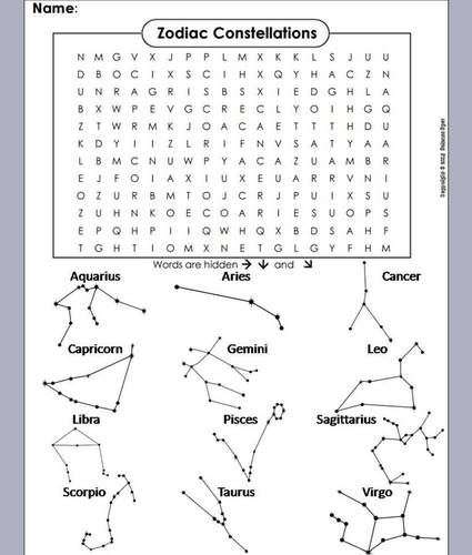 Constellations of the Zodiac Word Search/ Coloring Book