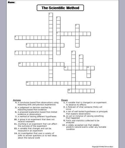 Scientific Method Crossword Puzzle