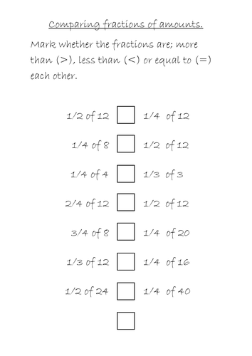 year 2 comparing fractions of amounts teaching resources