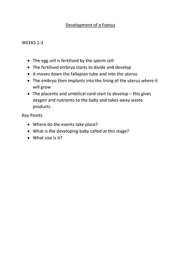 Year 7 KS3 Development of a Foetus