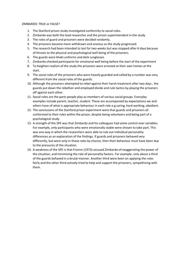 Zimbardo  true or false quiz