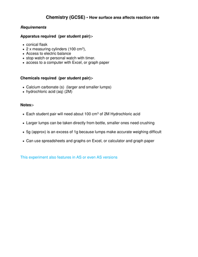 Chemistry (GCSE) How surface area affects reaction rates
