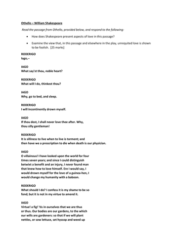 AQA A LTA - Othello extract question