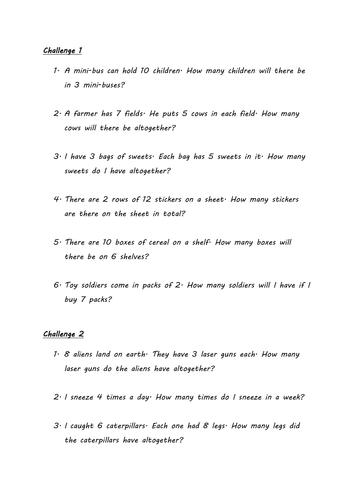 Multiplication Word Problems (Year 3) 