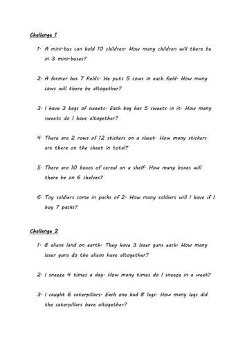 multiplication word problems year 3 teaching resources