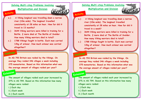 Viking Themed Tricky Multiplication And Division Multi Step Word Problems For Ks2 Year 5 6 Teaching Resources