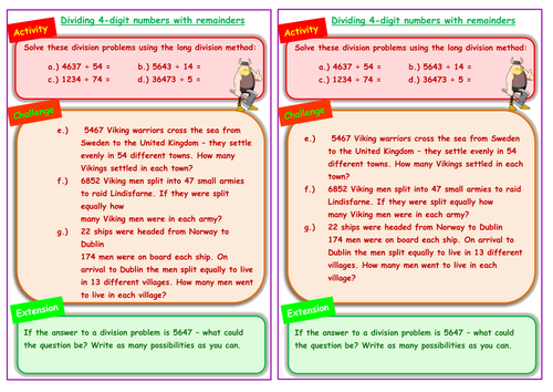 Dividing ThHTU by TU / U - Viking themed sums, word problems and mini ...