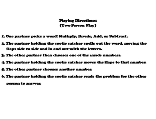 Adding Decimals Cootie Catchers