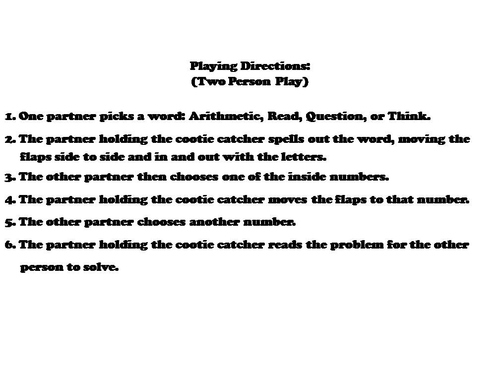 Two Step Word Problems Cootie Catchers