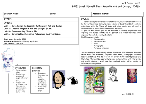 NQF BTEC Art and Design SOW (Combined units of study)