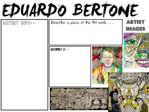 Key Stage 4- Art and Design:  Eduardo Bertone worksheets 