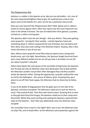 Peloponnesian War Eyewitness Account/Recount (Soldier's Perspective)