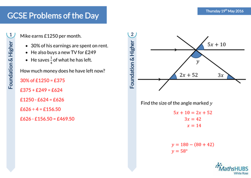 GCSE Problem Solving Questions of the Day - 19th May
