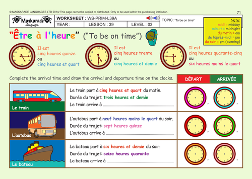 FRENCH (UNIT 7: MY HOME, TRANSPORT, HOLIDAYS): Year 5/6: Transport & Travelling/ Being on time