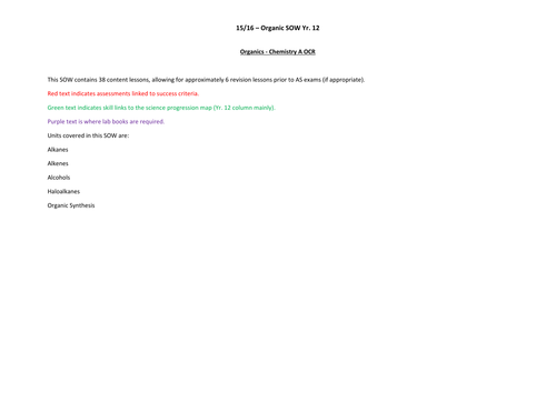 Chemistry A OCR - SOW - Year 12