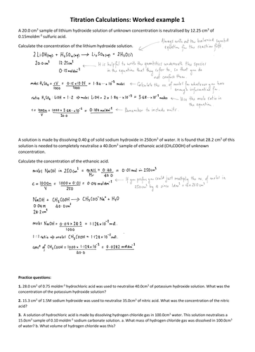 A-Level Titration Calculations Worked Examples and Practice Questions