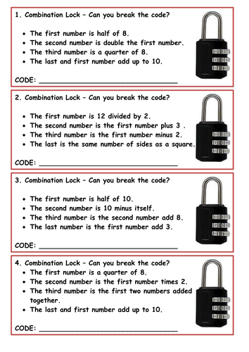 Year 4 Maths Problem Solving Combination Locks