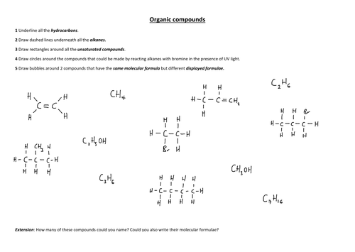 Organic Chemistry: Activity identifying different types of molecule from their formulae 