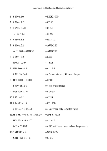Foreign exchange snakes and ladders