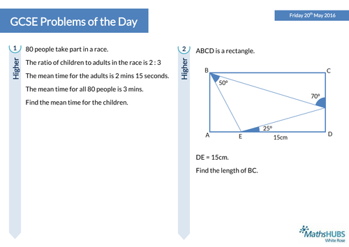GCSE Problem Solving Questions of the Day - 20th May