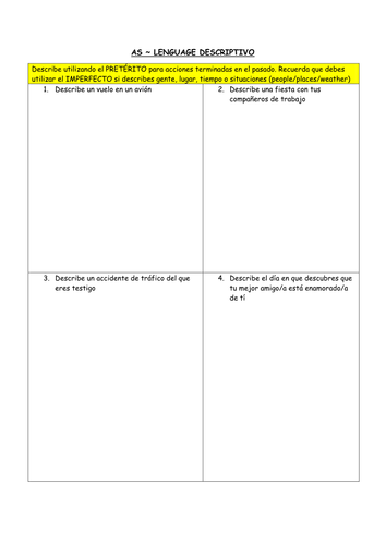 GCSE to A-level preterite revision ~  irregular forms & descriptive writing ~ preterite v. imperfect