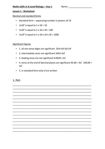 Maths Skills in A Level Biology Lesson 1 AQA Year 1