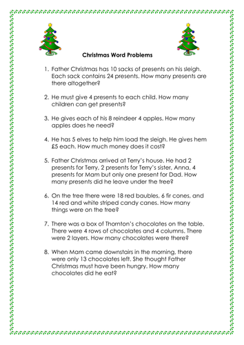 Mixed Operation Christmas Word Problems