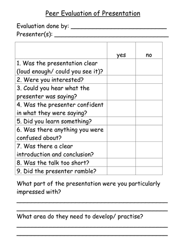 Self and peer evaluation template