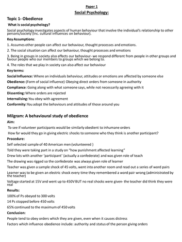 Edexcel Social Psychology and Cognitive Psychology Revision- A & AS level