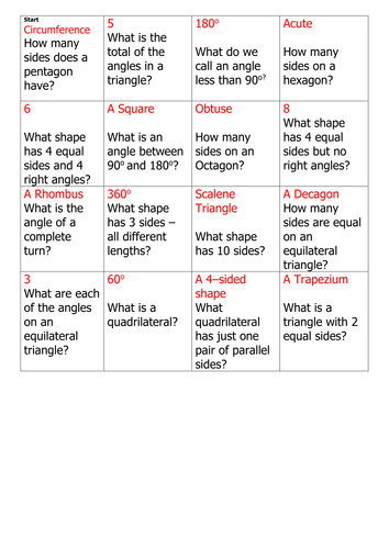 Loop game - 2D and 3D Shapes - Properties and Angles