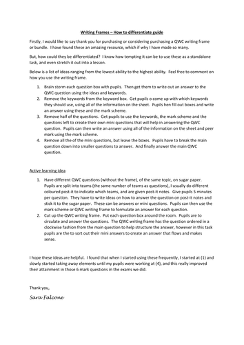 Differentiating QWC Writing Frames Guide