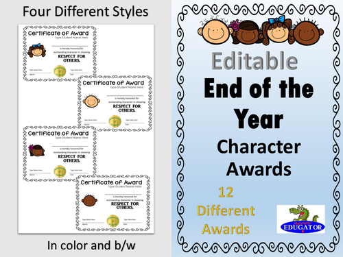 End of the Year - Character Awards (Editable)